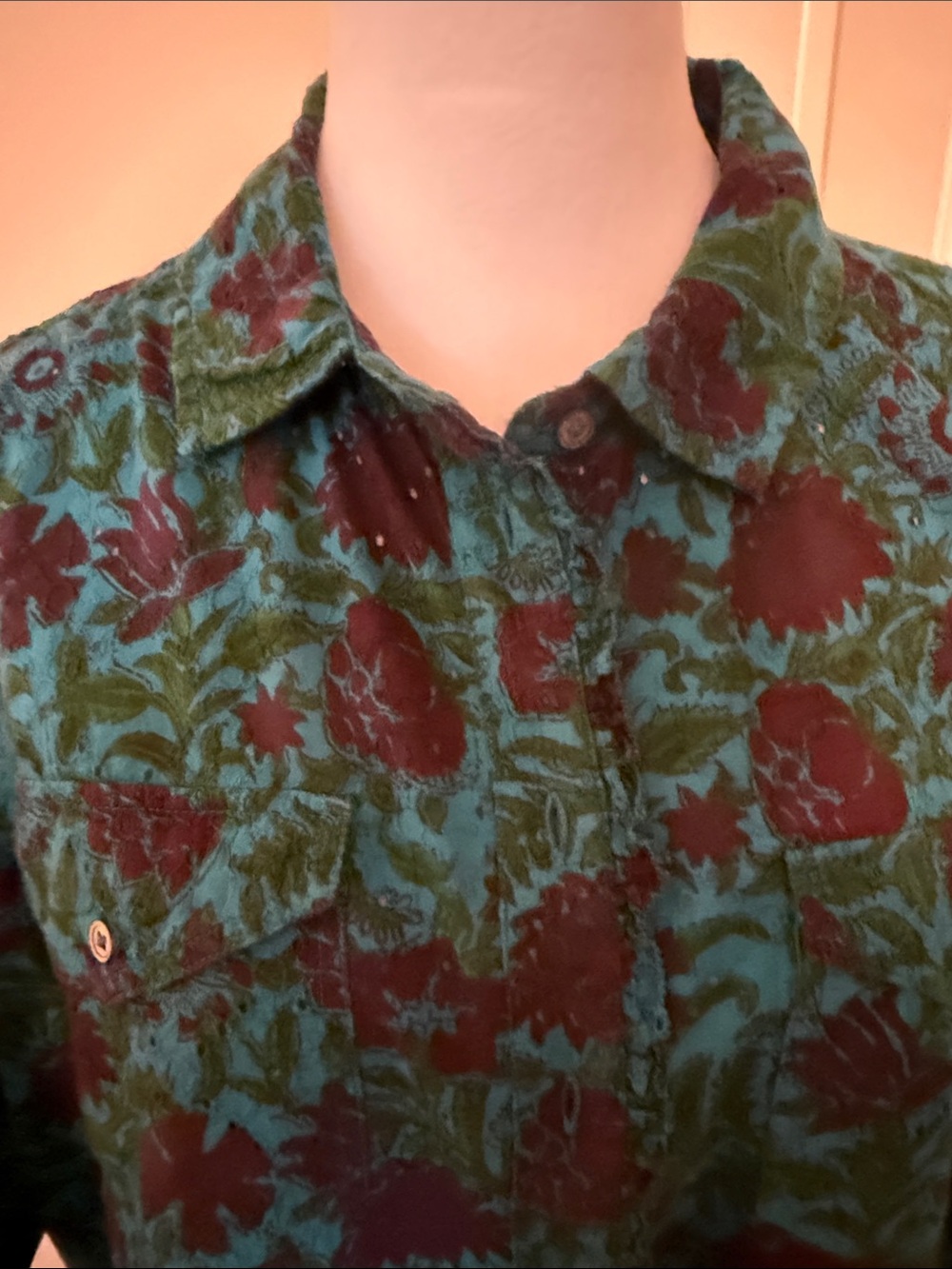 Sundance Teal and Plum eyelet Floral Button-Down Shirt - Picture 6 of 10